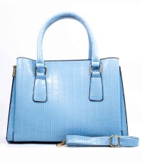 Sac à main cuir texture crocodile bleu ciel