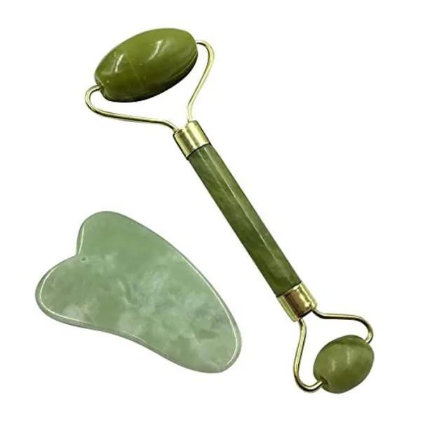 Rouleau de jade naturel pour le visage avec Grattement Gua Sha