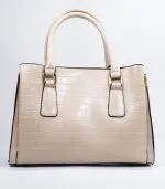 Sac à main cuir texture crocodile beige