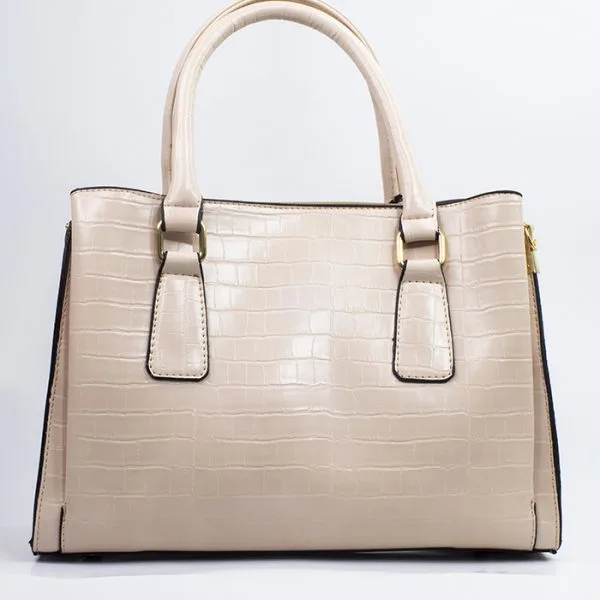 Sac à main cuir texture crocodile beige