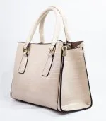 Sac à main cuir texture crocodile beige – Image 2