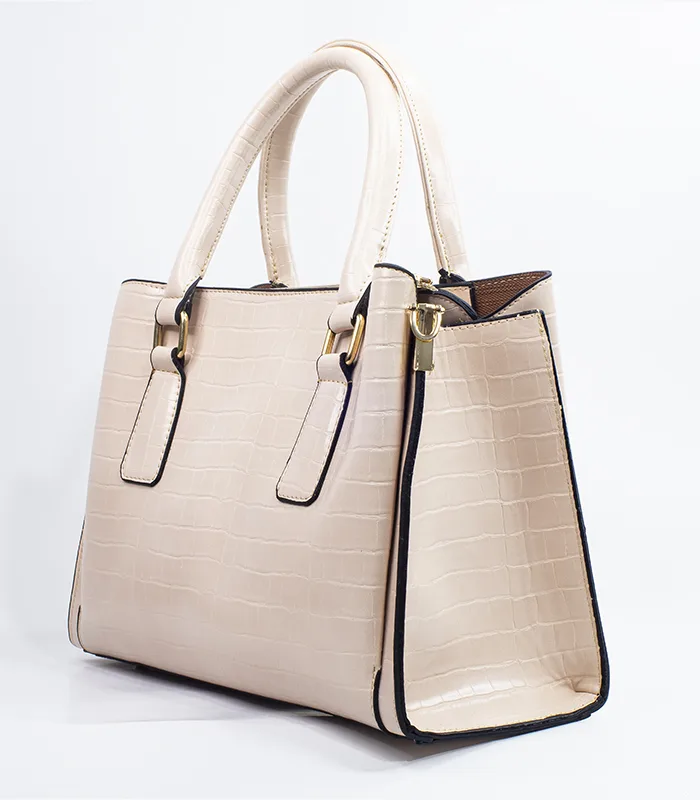 Sac à main cuir texture crocodile beige – Image 2