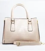 Sac à main cuir texture crocodile beige – Image 3