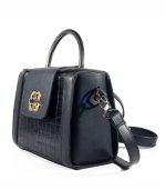 Sac à main cuir noir avec fermoire doré – Image 2