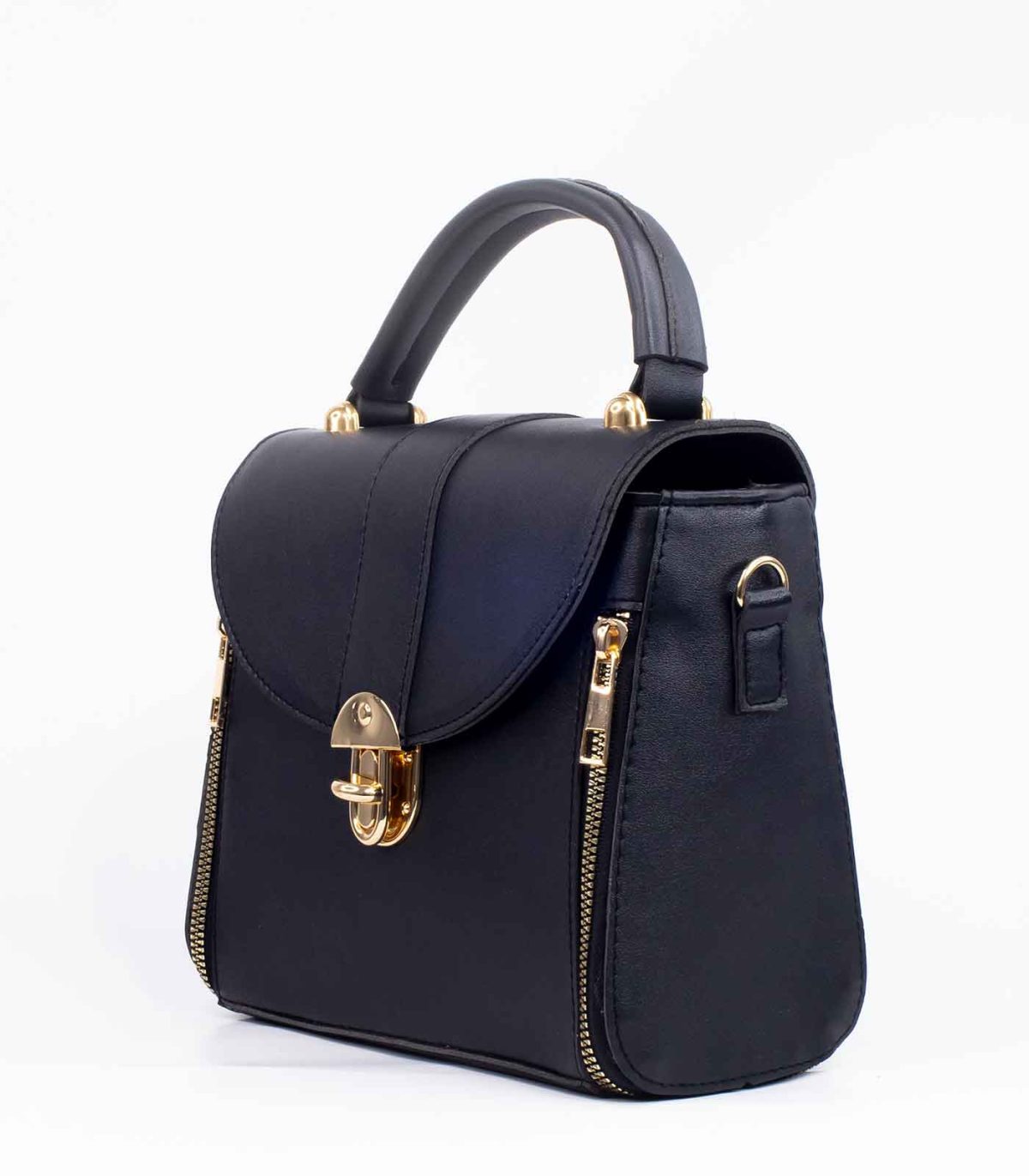 Sac a main noir fermoir doré – Image 2