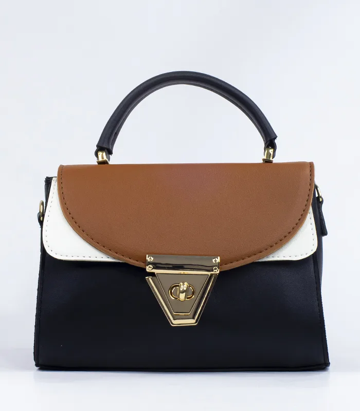 Sac à main tricolore marron noir – Image 1