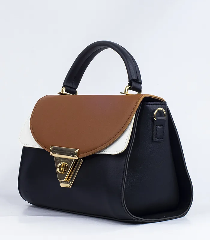 Sac à main tricolore marron noir – Image 2