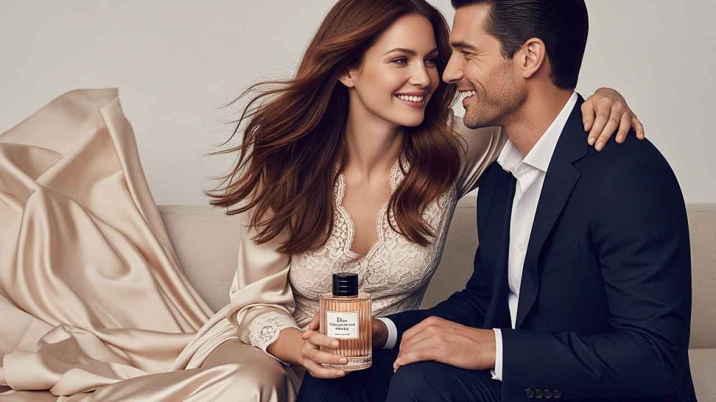 Un homme et une femme partageant un moment, symbolisant l'universalité du parfum Dior Collection Privée.